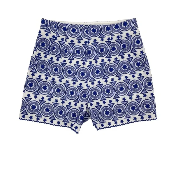Zara White Blue Embroidered High Rise Scallop Hem Shorts Womens Size XL - Picture 2 of 5